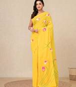 yellow printed cotton blend soft saree
