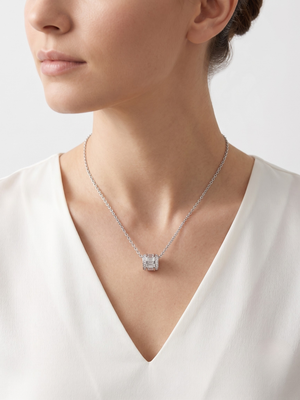925 Sterling Silver Rhodium Plated Baguette CZ Barrel Pendant Necklace  Set for Women 1