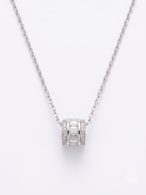 925 Sterling Silver Rhodium Plated Baguette CZ Barrel Pendant Necklace  Set for Women 2