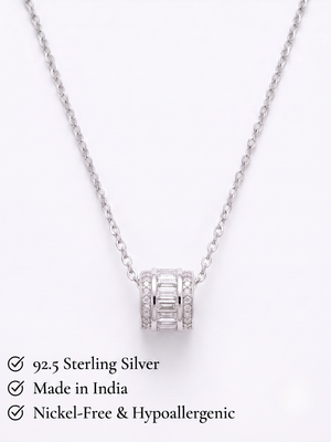 925 Sterling Silver Rhodium Plated Baguette CZ Barrel Pendant Necklace  Set for Women 4
