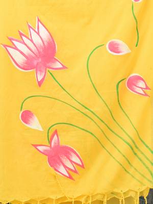 yellow printed cotton blend soft saree 4
