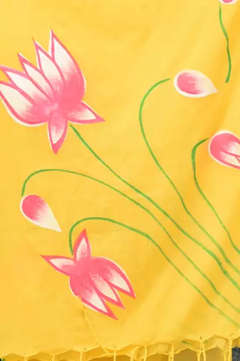 yellow printed cotton blend soft saree