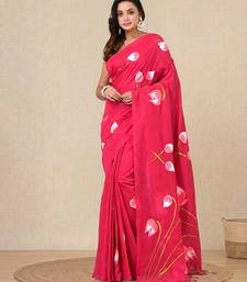 pink printed cotton blend soft saree