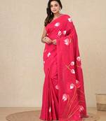 pink printed cotton blend soft saree