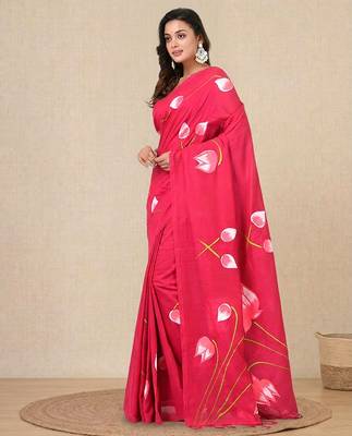 pink printed cotton blend soft saree 2