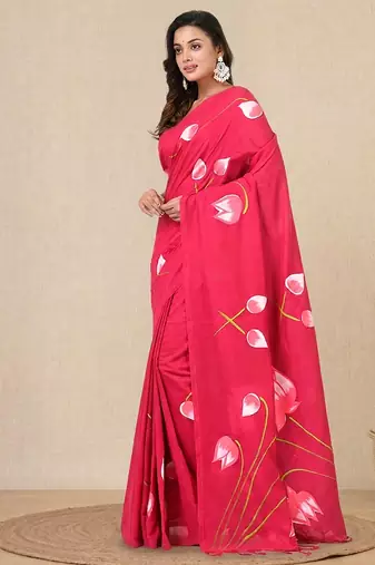 pink printed cotton blend soft saree