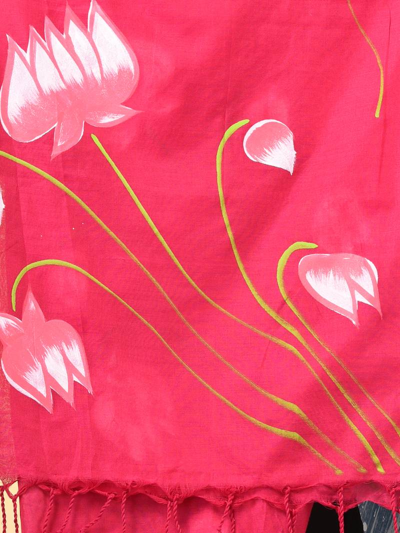 pink printed cotton blend soft saree