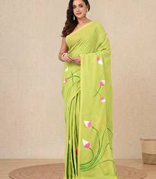 green printed cotton blend soft saree