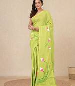 green printed cotton blend soft saree