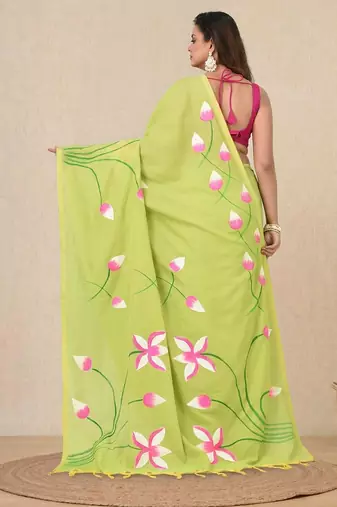 green printed cotton blend soft saree