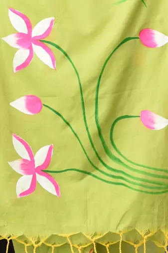 green printed cotton blend soft saree