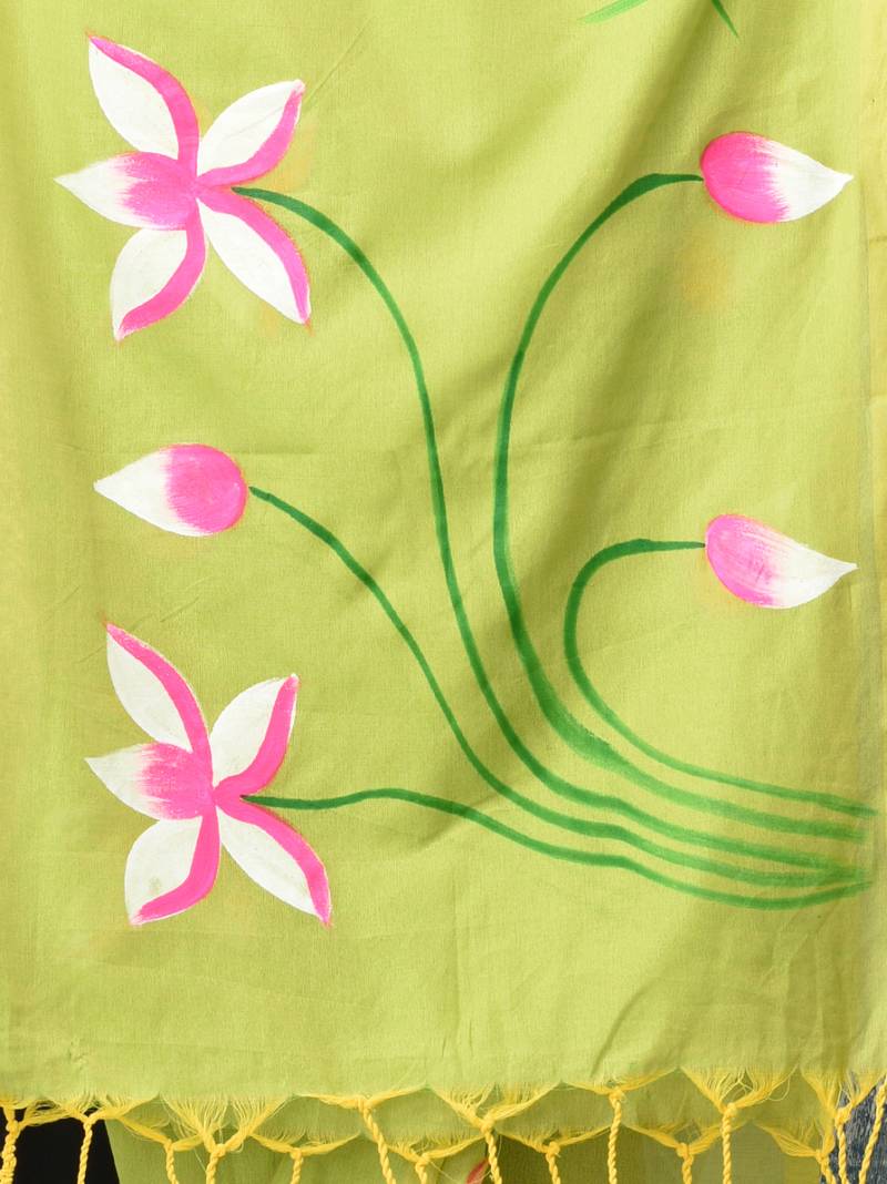 green printed cotton blend soft saree
