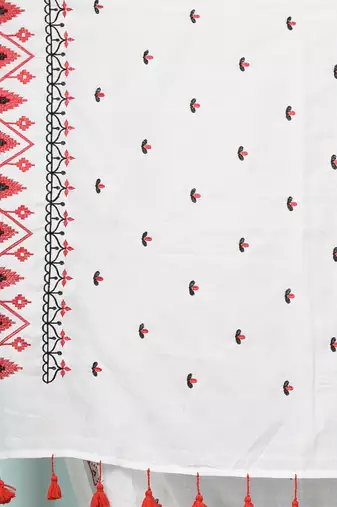 white ethnic motifs cotton blend soft saree