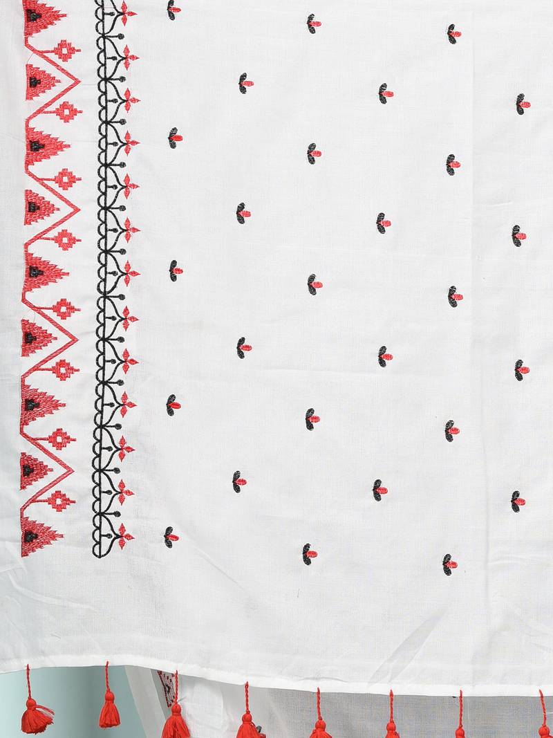 white ethnic motifs cotton blend soft saree