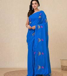 sky blue ethnic motifs cotton blend soft saree