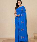sky blue ethnic motifs cotton blend soft saree