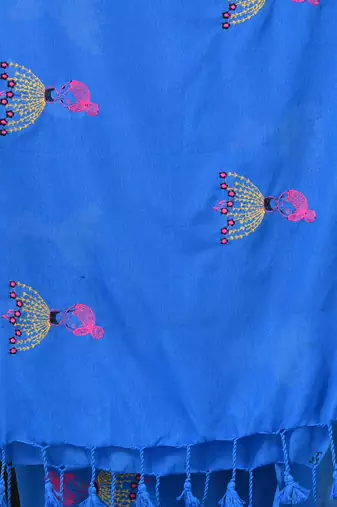 sky blue ethnic motifs cotton blend soft saree