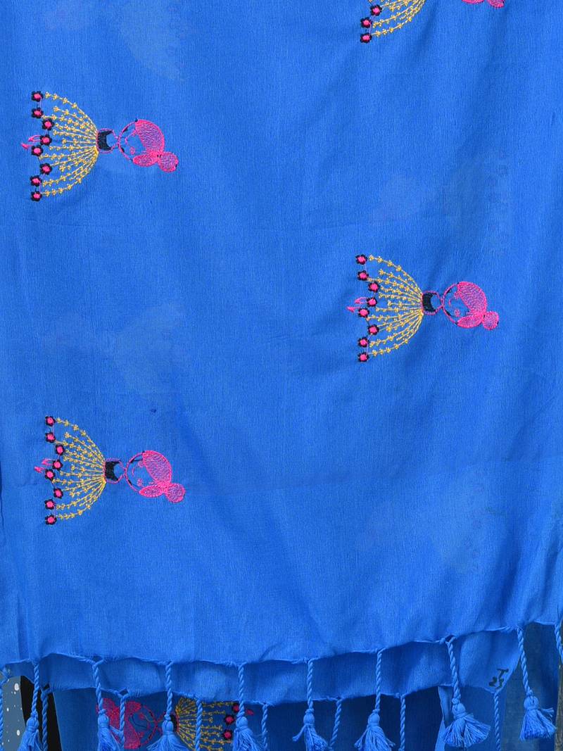 sky blue ethnic motifs cotton blend soft saree