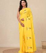 yellow ethnic motifs cotton blend soft saree