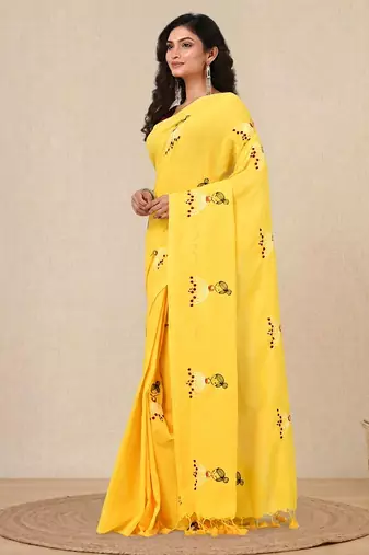 yellow ethnic motifs cotton blend soft saree