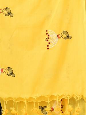 yellow ethnic motifs cotton blend soft saree 4