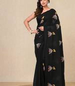 black ethnic motifs cotton blend soft saree