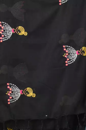 black ethnic motifs cotton blend soft saree