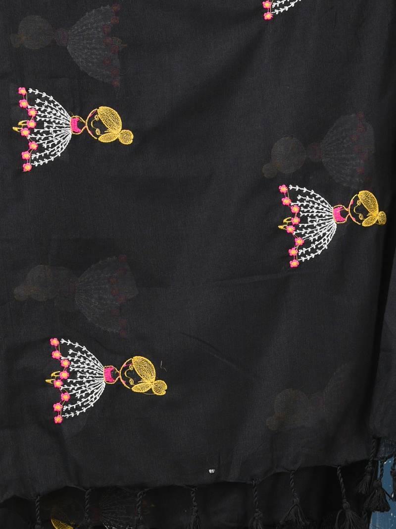 black ethnic motifs cotton blend soft saree