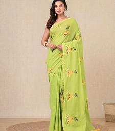 green ethnic motifs cotton blend soft saree
