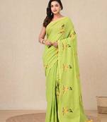 green ethnic motifs cotton blend soft saree