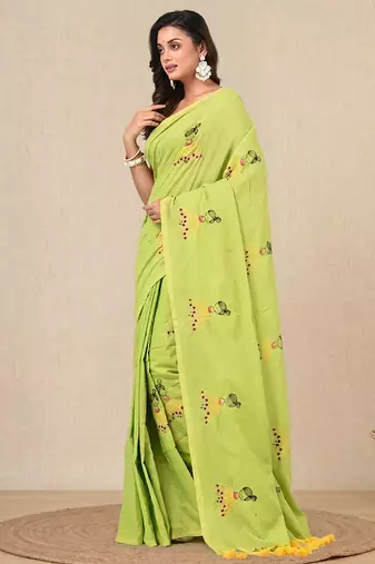 green ethnic motifs cotton blend soft saree