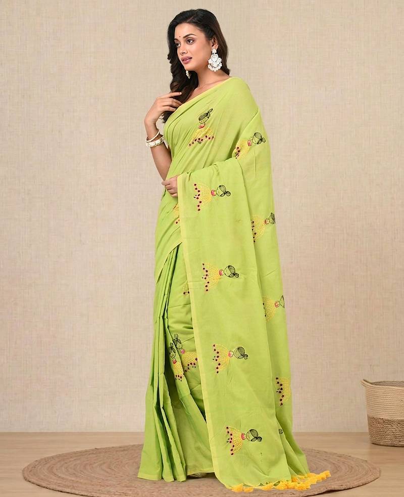 green ethnic motifs cotton blend soft saree