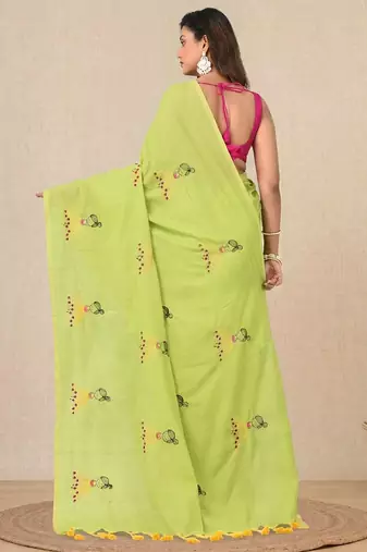 green ethnic motifs cotton blend soft saree