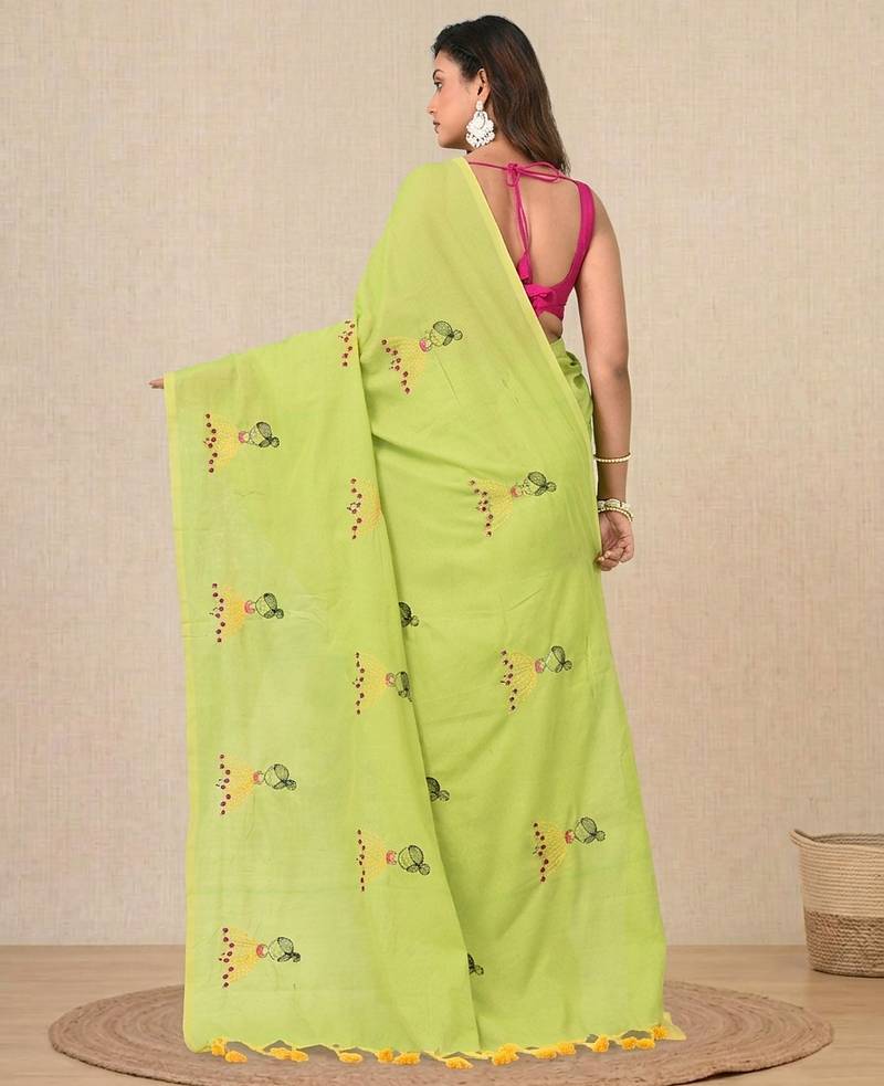green ethnic motifs cotton blend soft saree