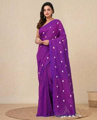 purple heart motifs cotton blend soft saree 1