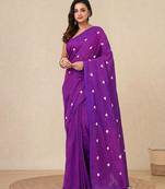 purple heart motifs cotton blend soft saree