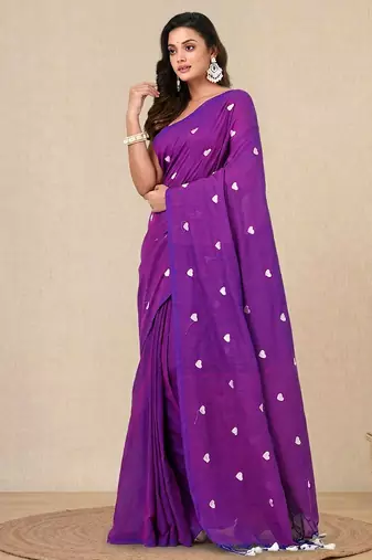 purple heart motifs cotton blend soft saree