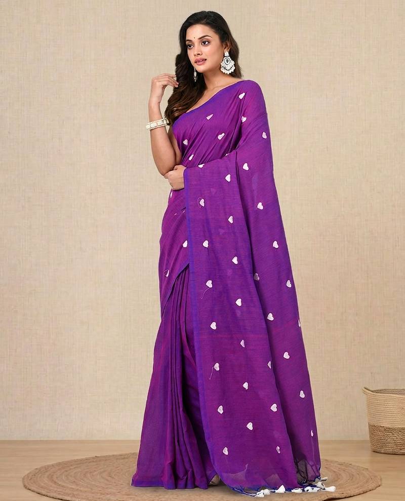 purple heart motifs cotton blend soft saree