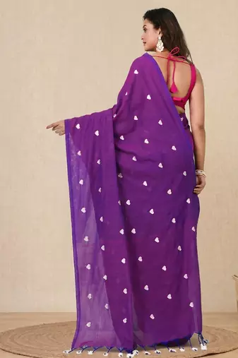 purple heart motifs cotton blend soft saree