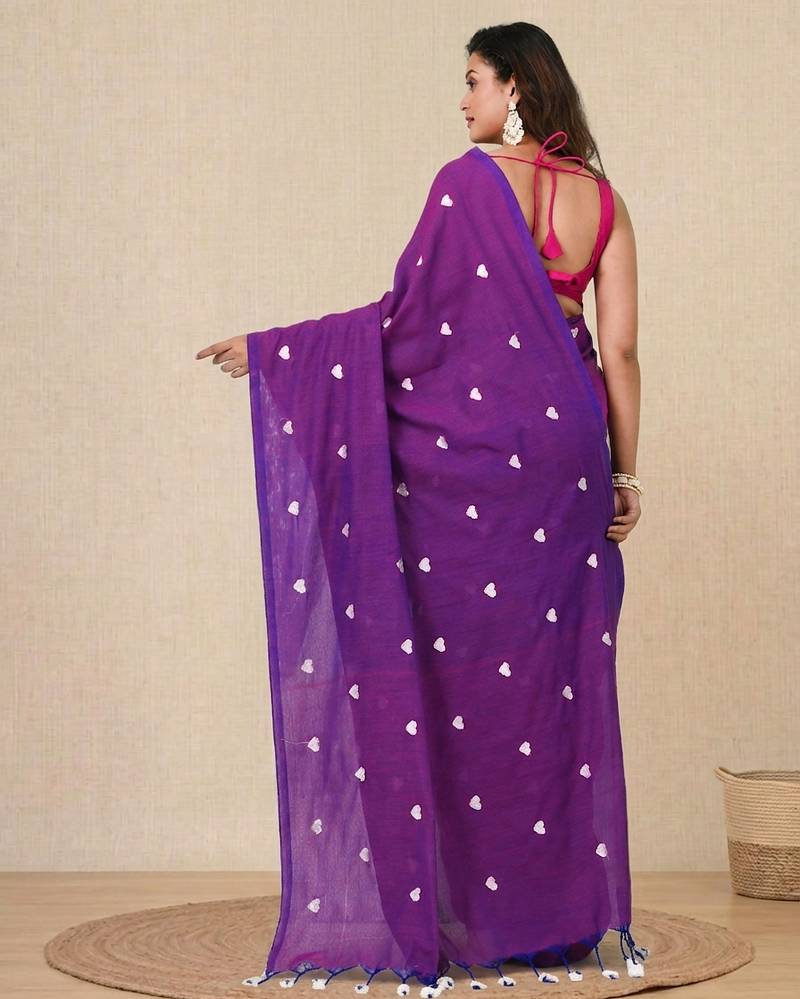 purple heart motifs cotton blend soft saree