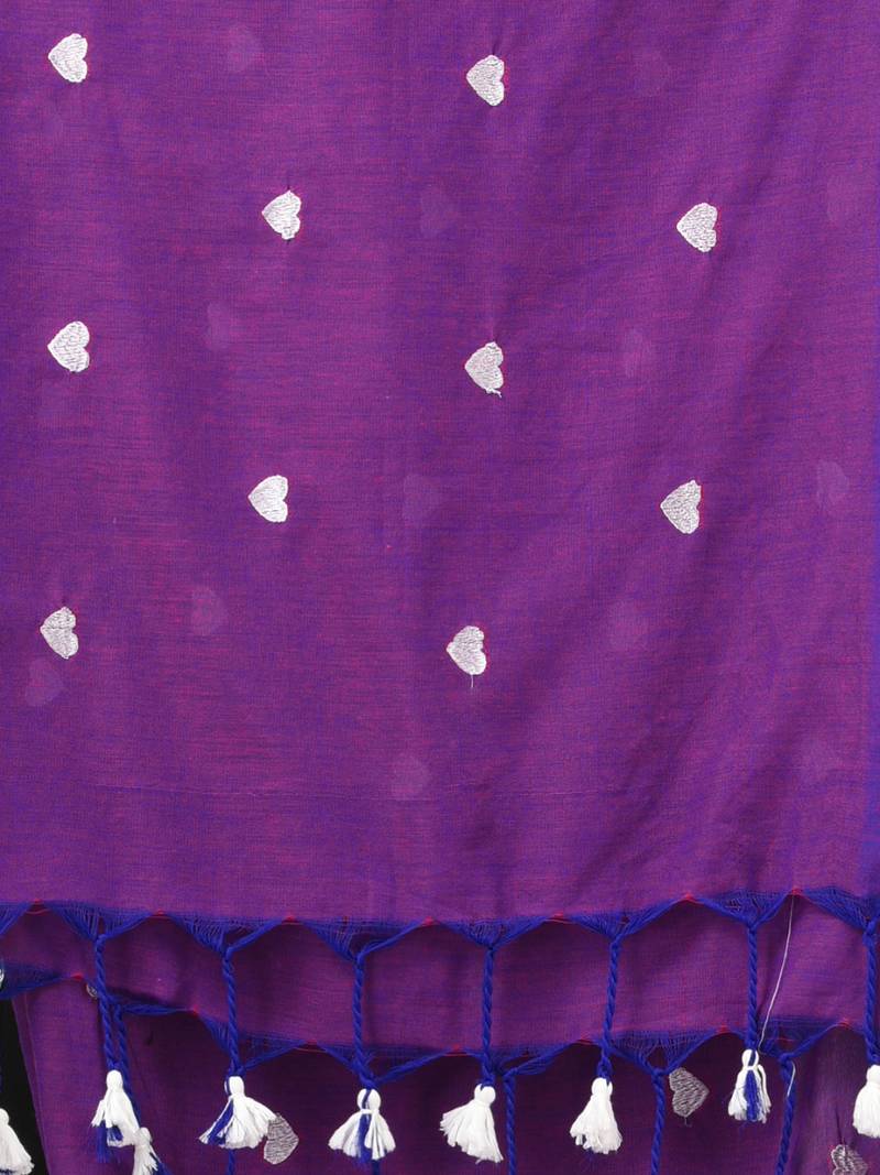 purple heart motifs cotton blend soft saree