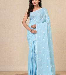 sky blue heart motifs cotton blend soft saree