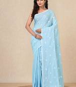 sky blue heart motifs cotton blend soft saree