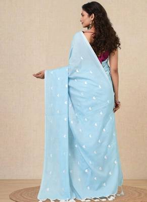 sky blue heart motifs cotton blend soft saree 3