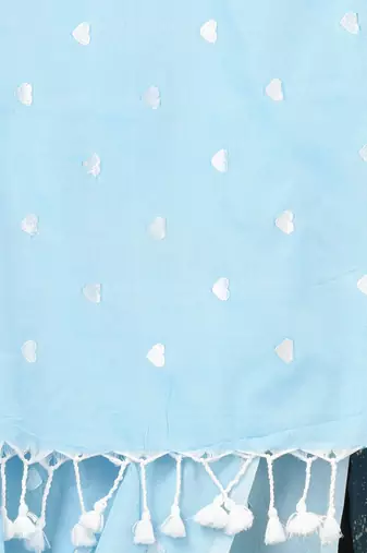 sky blue heart motifs cotton blend soft saree