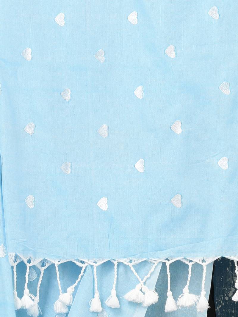 sky blue heart motifs cotton blend soft saree