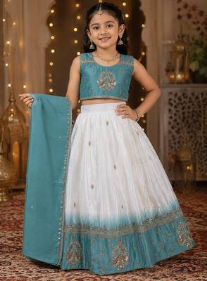 Girls white & sky blue peding silk chaniya choli for wedding 1