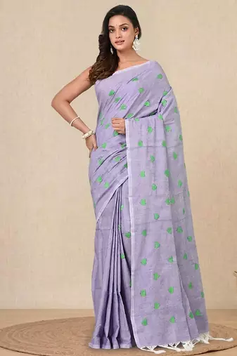 violet heart motifs cotton blend soft saree