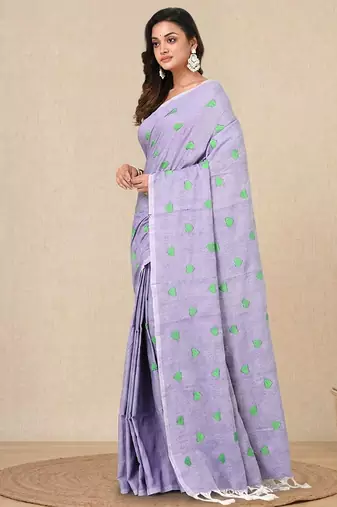 violet heart motifs cotton blend soft saree