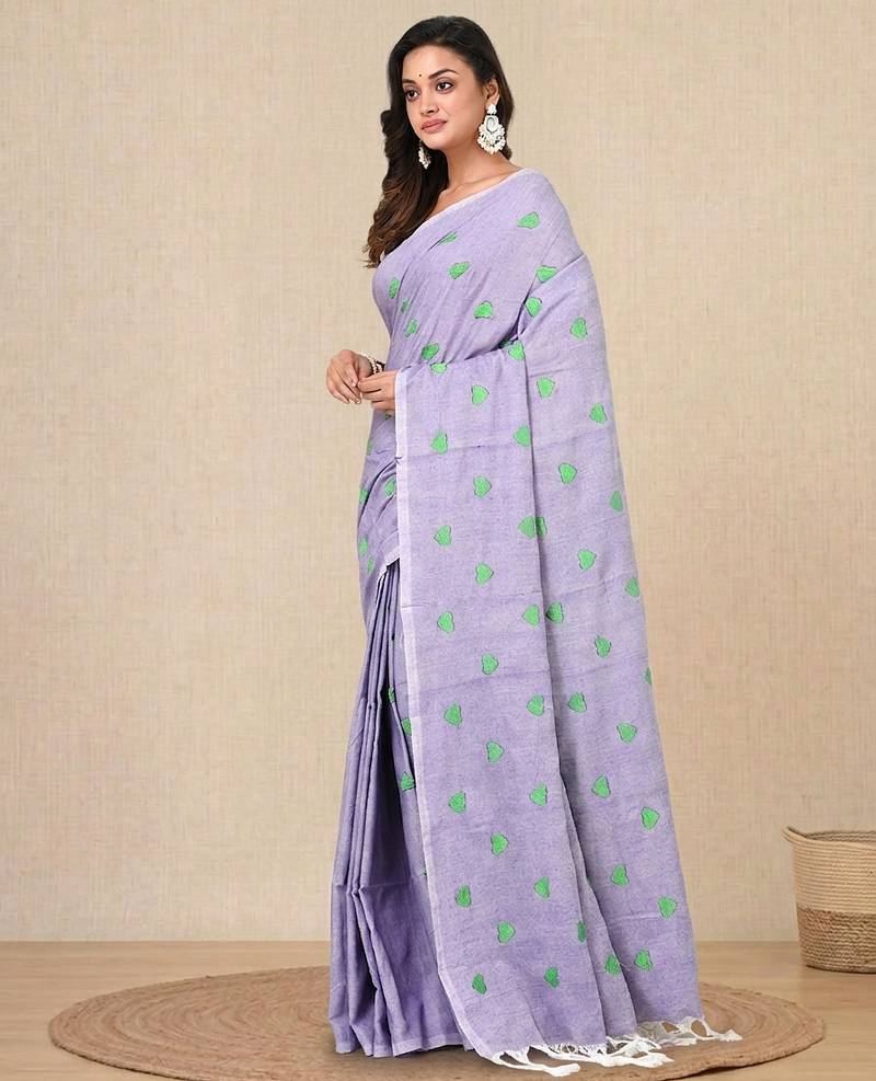 violet heart motifs cotton blend soft saree